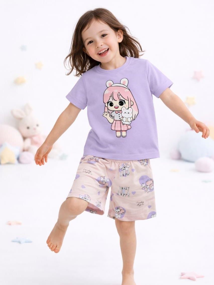 Girl in lilac Bobonchik summer pyjamas