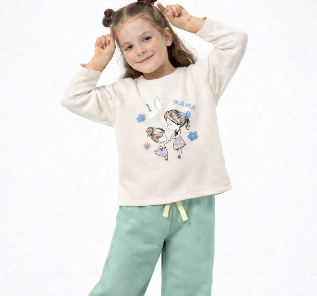 Girl in a Bobonchik sweatshirt and joggers