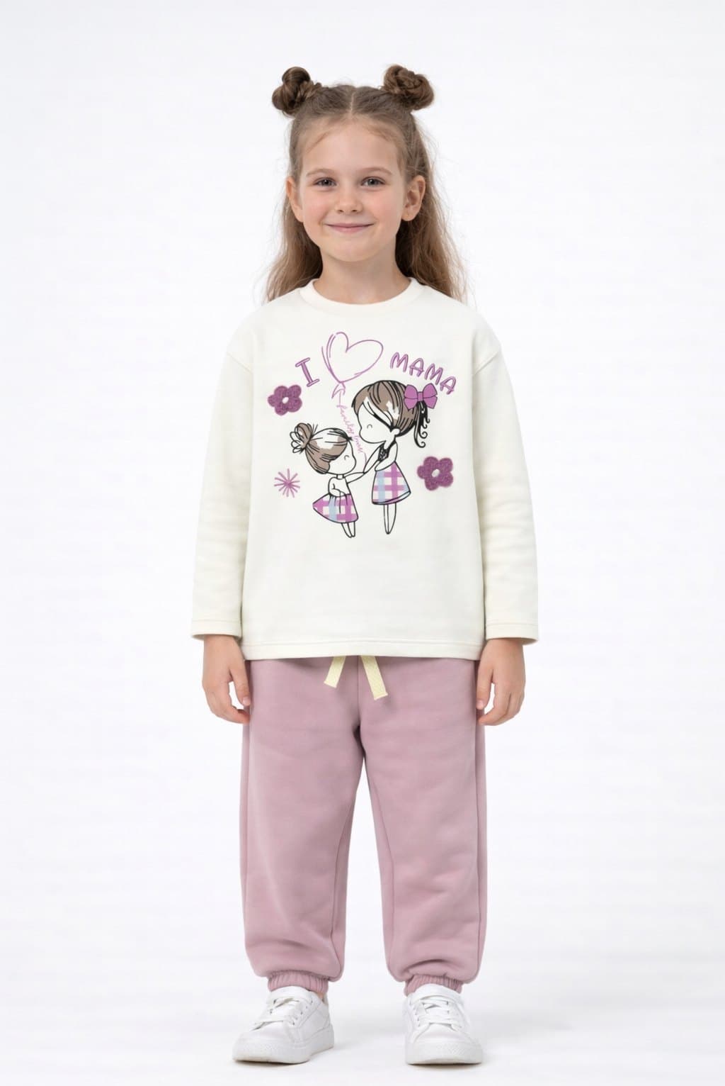 Girl in a Bobonchik “I love mama” tracksuit