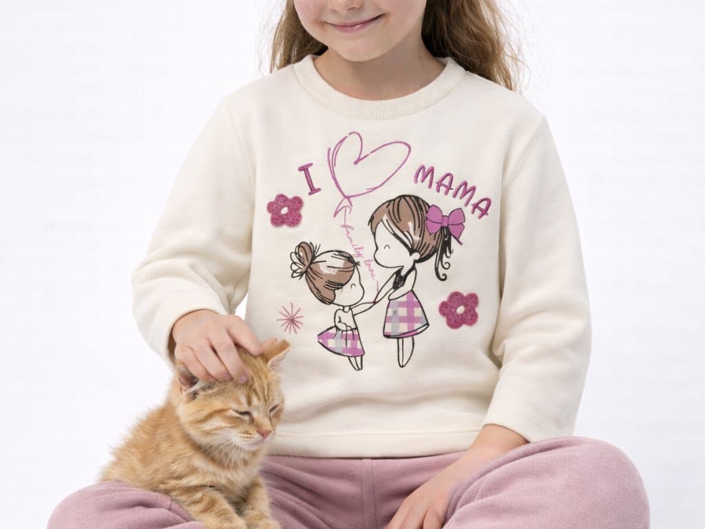 Girl with a kitten in a Bobonchik sweatshirt